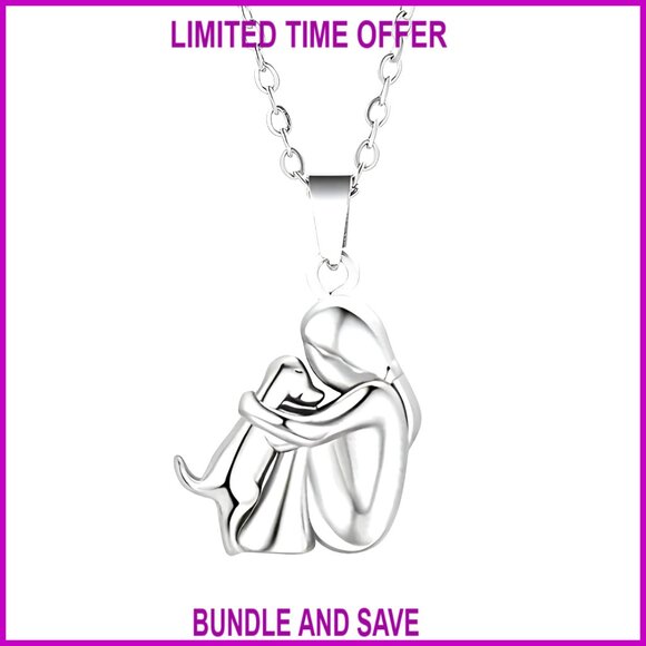Sterling Silver Hug Necklace 14K Gold Dog Pendant Two Hands Design
